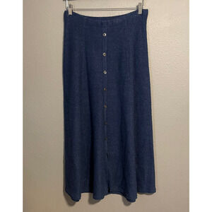 Vintage Isabella Bird Women Maxi Skirt Large Blue Linen Silk Blend Lagenlook 90s